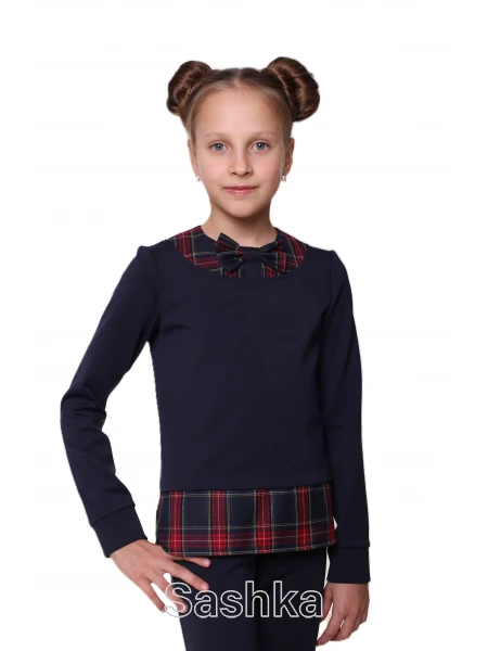 Туніка для дівчинки Sashka з бантом шкільна трикотажна синя, розмір 116-146